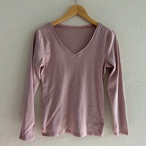 Ann Taylor Pink Long Sleeve, V Neck, Medium Top
